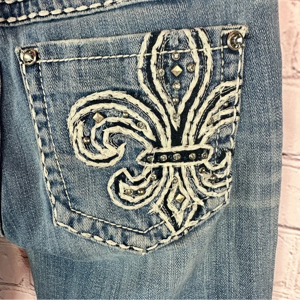 Miss Me low rise Y2K Distressed Skinny Jeans womens 27 embellished boho festival